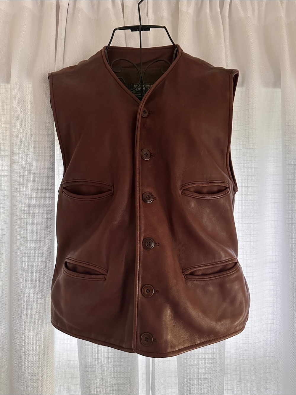 VINTAGE Ralph Lauren Brown Leather Button-Front Vest RARE Find - Picture 3 of 12